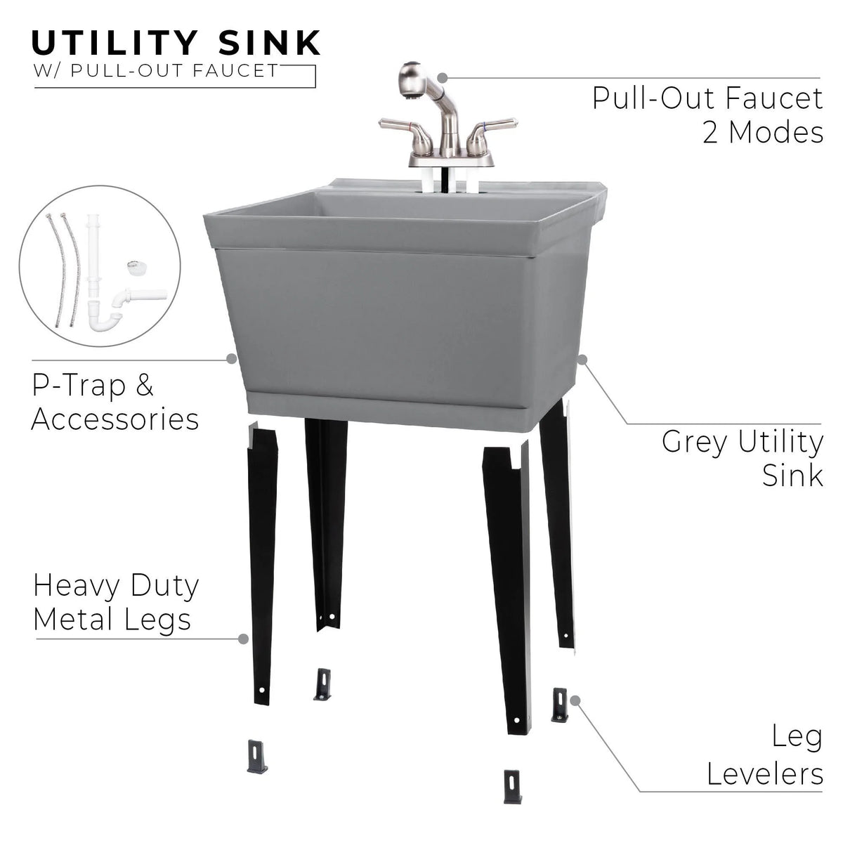 Tehila Utility Sink with Stainless Finish Pull-Out Faucet 19 Gallon - Red