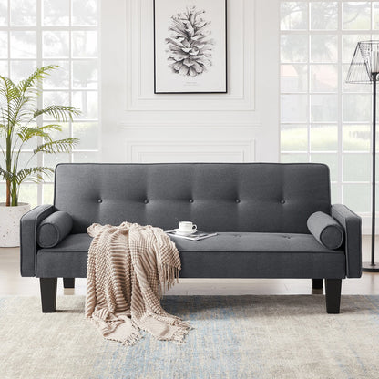 72" Convertible Loveseat Sofa Bed Sleeper Daybed,Modern Upholstered Folding Recliner,Small Futon Sofa for Living Room Apartment Office,Gray 02