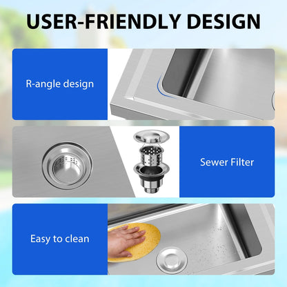 Garvee Utility Sink,24"Dx20"Wx41"H,Stainless Steel Sink with Hot & Cold Hoses,Storage Shelve,Faucet for Kitchen,Laundry Room,Backyard,Garage