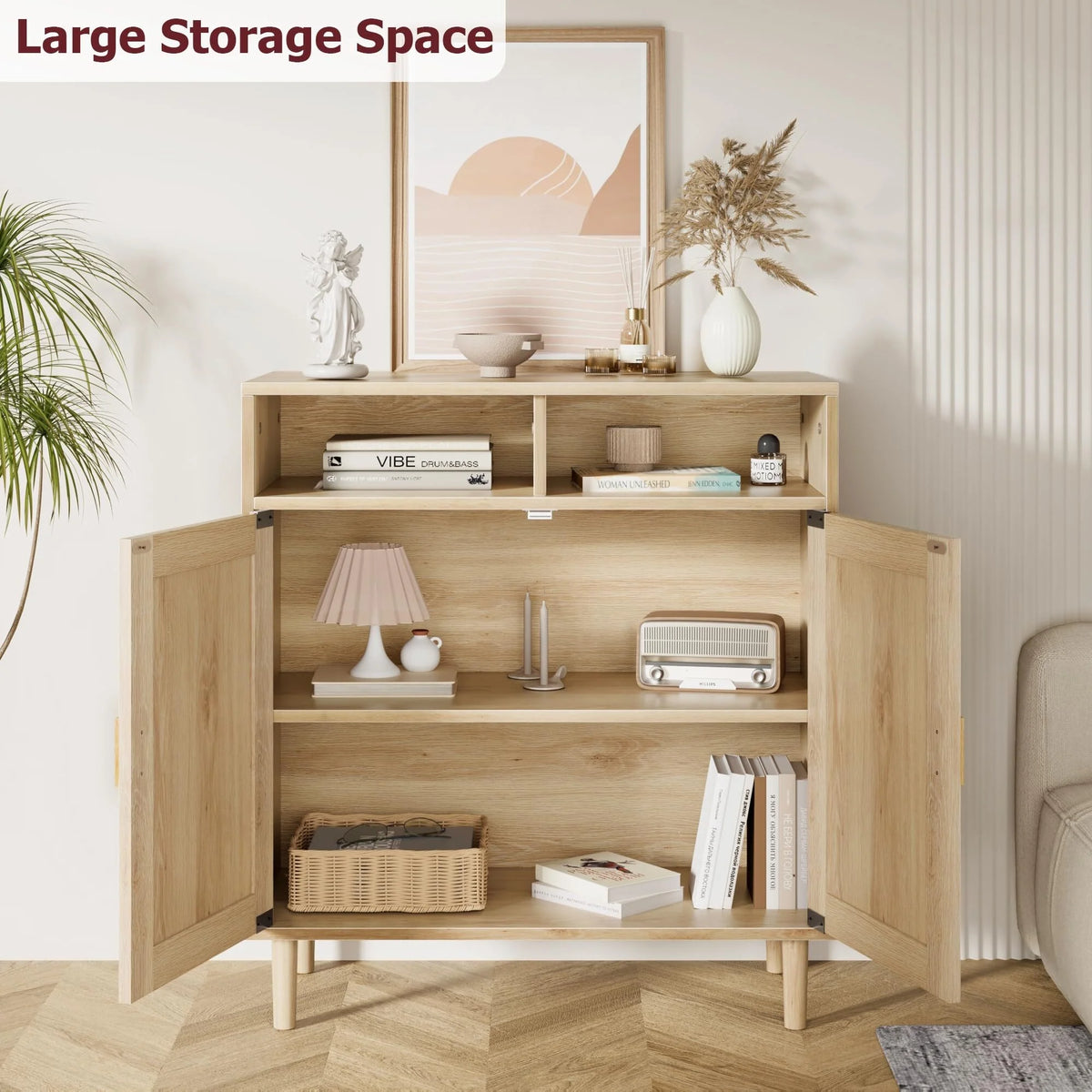 NEILA Rattan Cabinet with 2 Doors and Shelf, Modern Accent Furniture, 1 Piece