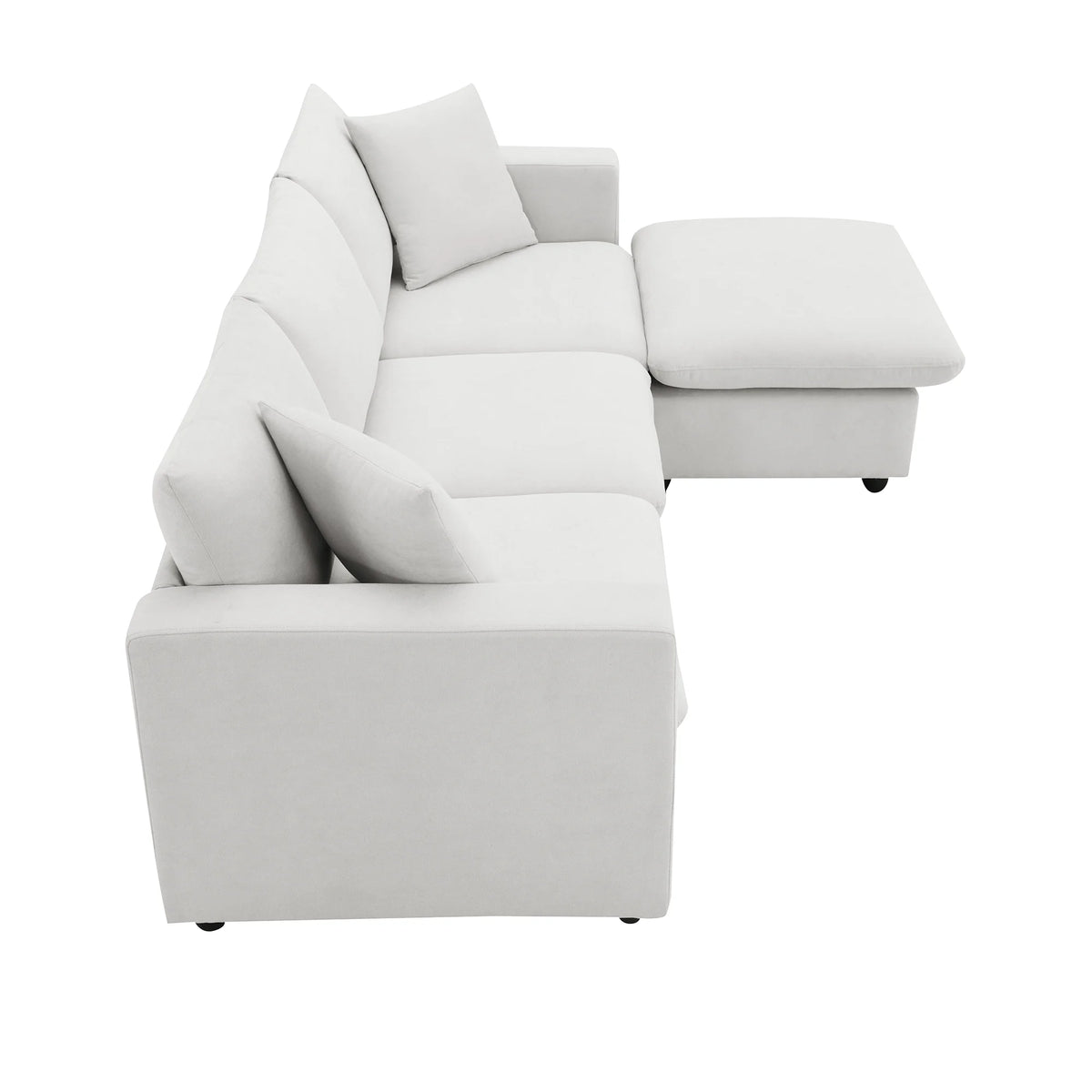 Harper & Bright Designs Modern Sectional Sofa 3 Seat Couch with Ottoman, Upholstered L Shaped Cloud Couch for Small Space Apartment Office, White