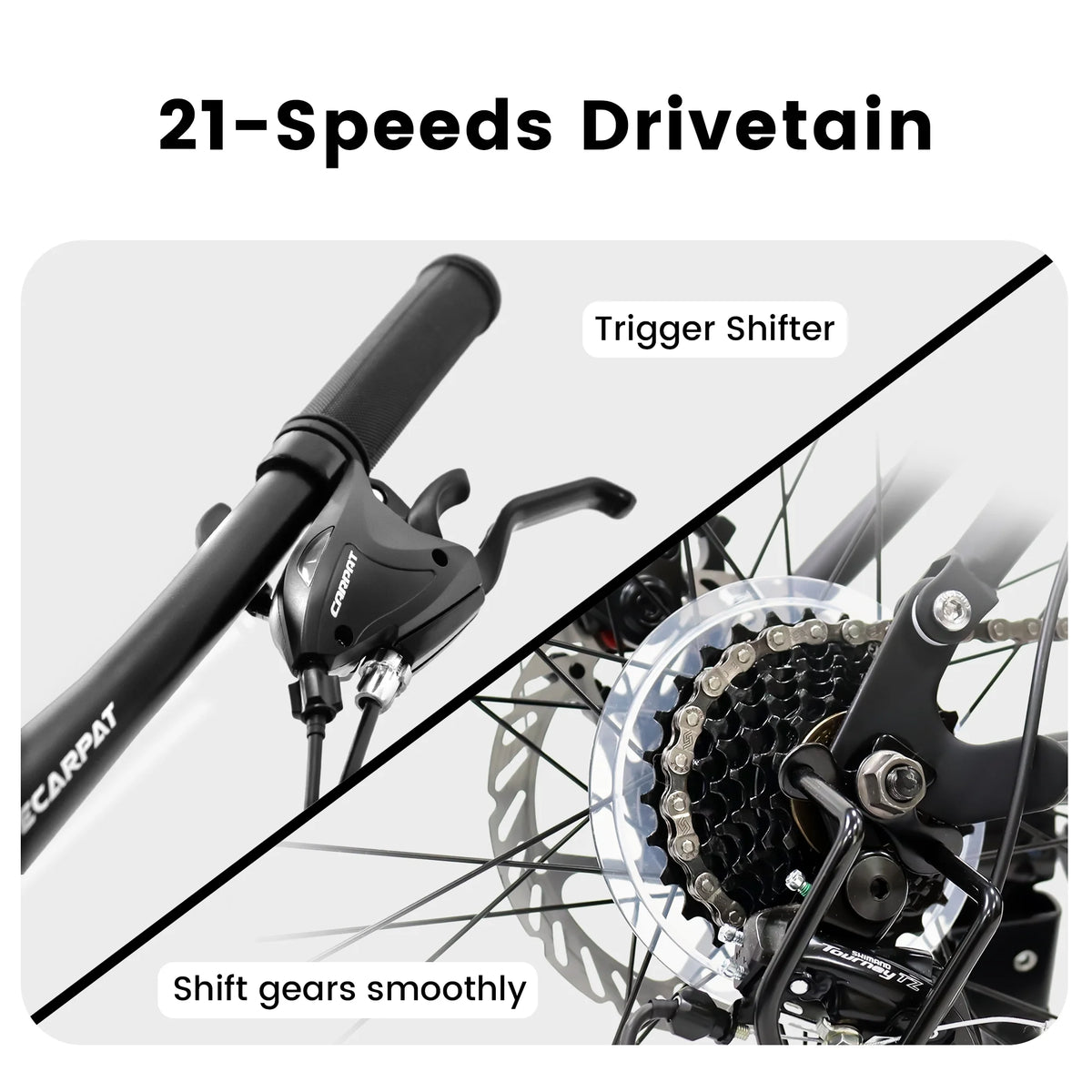 26 Inch-Wheels Mountain Bike, 21-Speed Full Suspension Mens Womens Trail Commuter City Bicycle with Disc Brakes, Grey