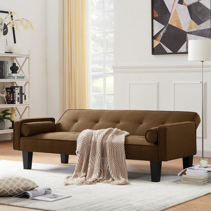 72" Convertible Loveseat Sofa Bed Sleeper Daybed,Modern Upholstered Folding Recliner,Small Futon Sofa for Living Room Apartment Office,Gray 02