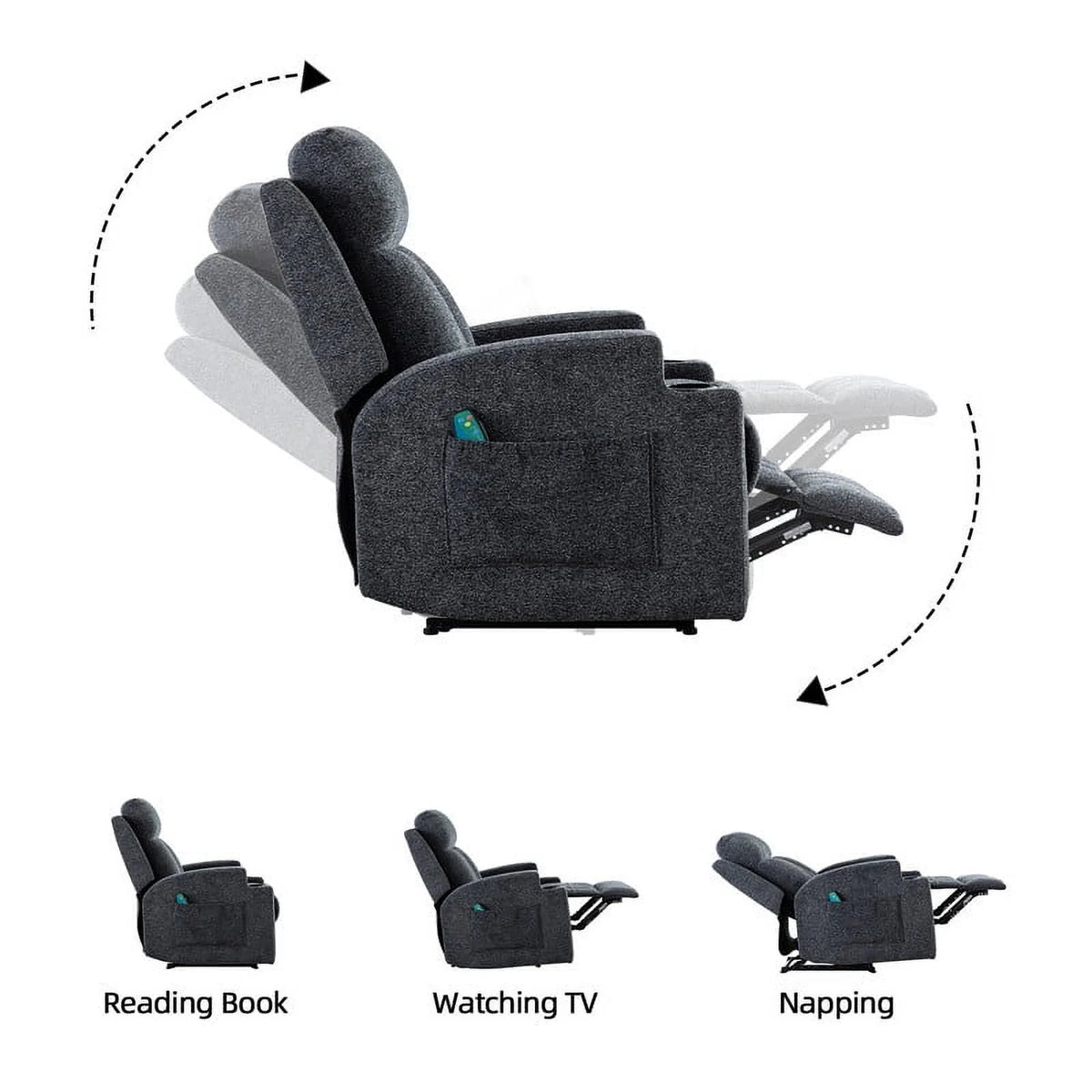 Bonzy Home Heated Manual Massage Recliner with Cup Holder Padded Breathable Fabric Recliner, Home Theater Seating��Navy