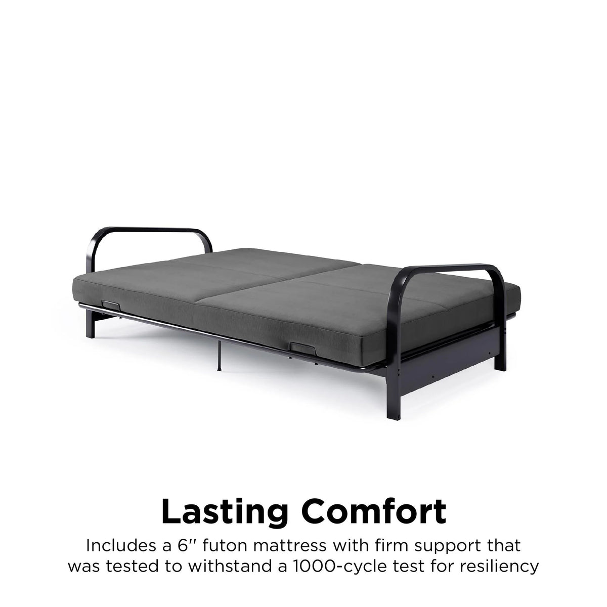 DHP College Metal Arm Futon, Black Frame with Gray Mattress