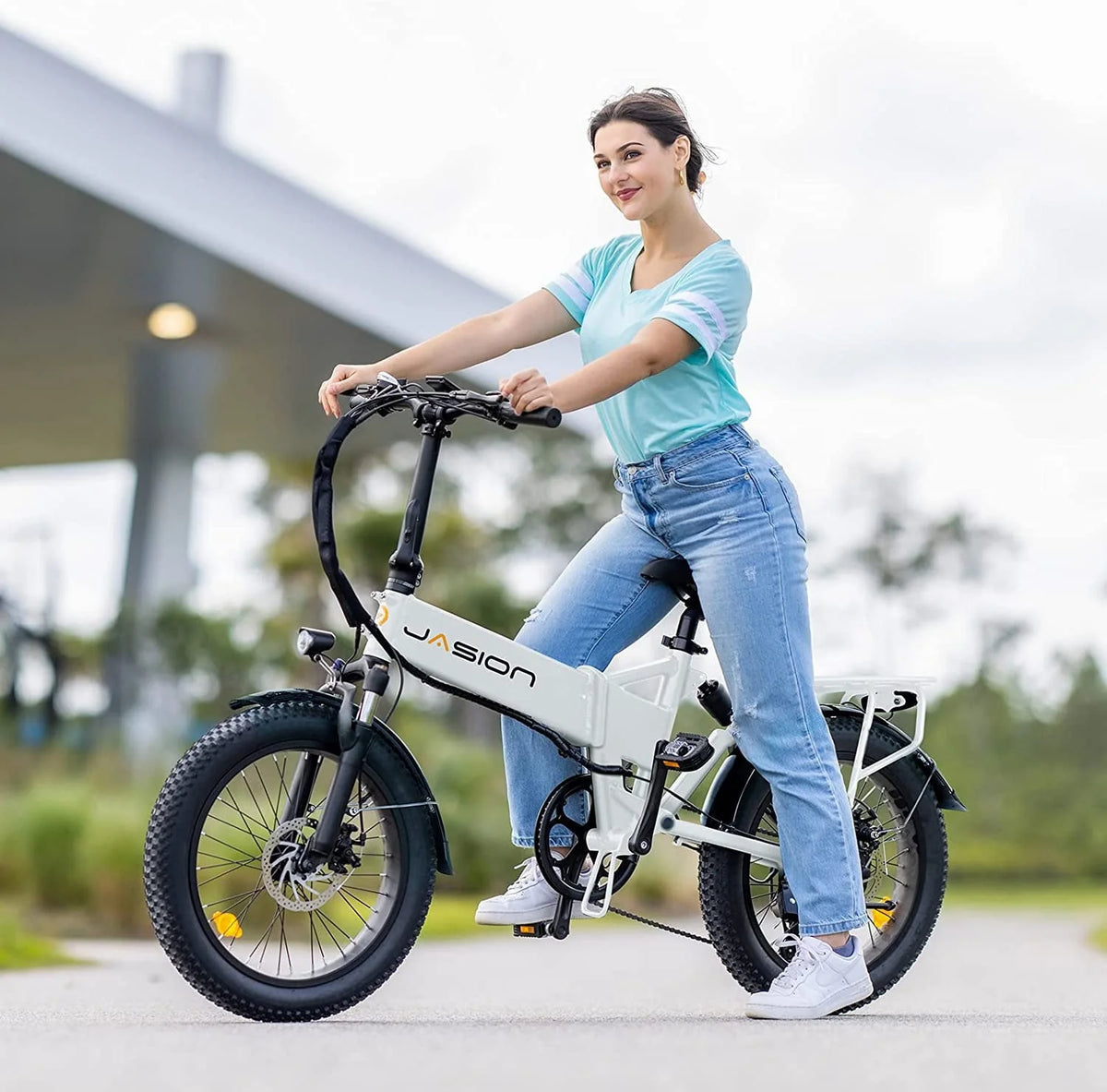 Jasion EB7 2.0 Electric Bike for Adults, 500W Motor Electric Bicycles with 48V 10AH Removable Battery, 20" Fat Tire Foldable Electric Bike with Dual Shock Absorber, 7-Speed