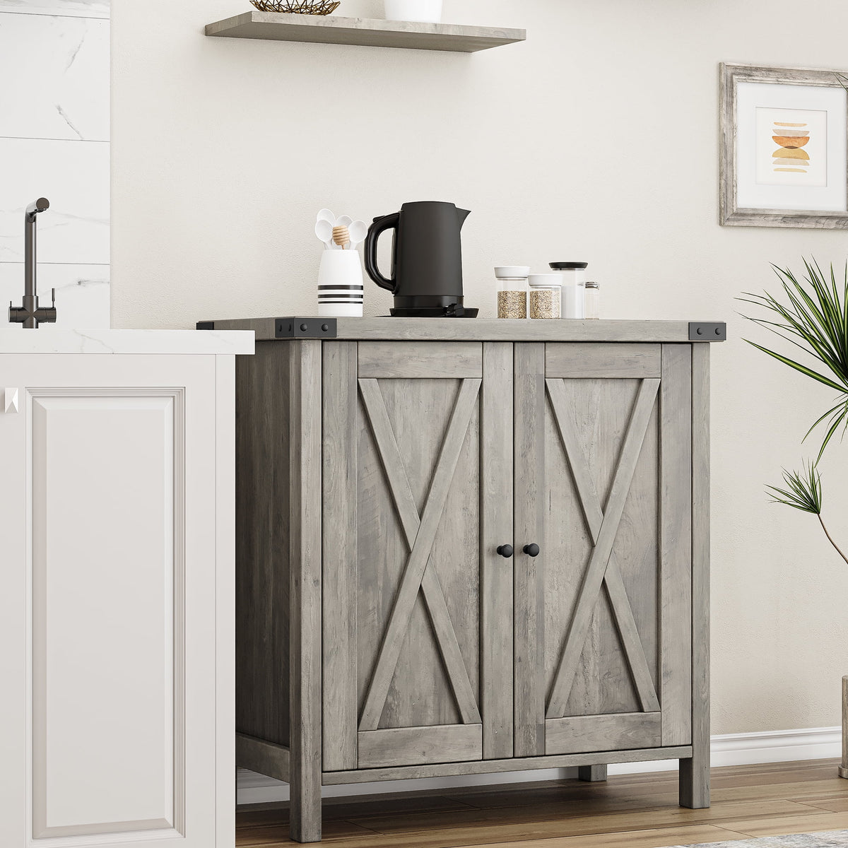 Coffee Bar Cabinet with Storage/Adjustable Shelf 30" Small Kitchen Bar Table Corner Bar Cabinet for Tea Buffet Sideboard Cabinet for Dining Room, Farmhouse Coffee Station for Wine