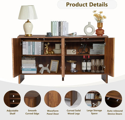 Wirrytor Sideboard Storage Cabinet with Doors and Shelves, Buffet Cabinet with Storage, Credenza Storage Cabinet for Kitchen, Wooden Fluted Cabinet, Under TV Cabinet with Storage - Black
