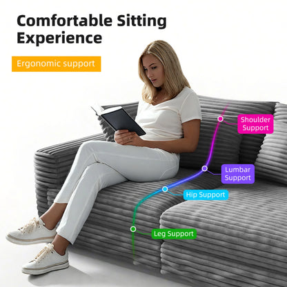 Alvantor 4-Seat Sofa 102" W Corduroy Upholstered Deep Seat Couches Convertible Chaise for Living Room, Apartment Grey