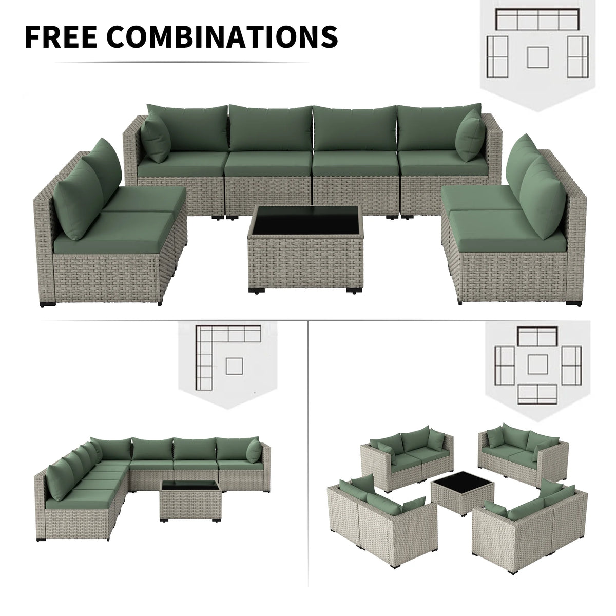 7 Pieces Patio Conversation Set, Outdoor Sectional PE Rattan Wicker Furniture Seat,Dark Gray