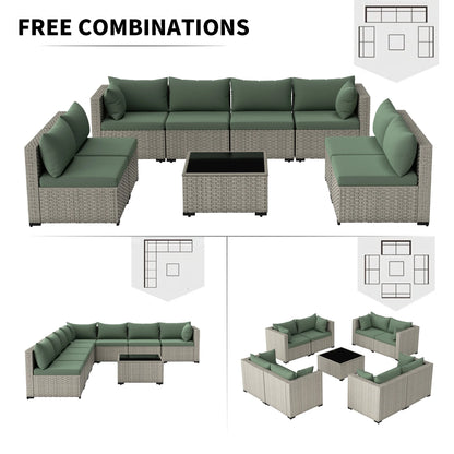 7 Pieces Patio Conversation Set, Outdoor Sectional PE Rattan Wicker Furniture Seat,Dark Gray