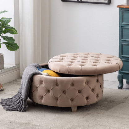 WestinTrends Wordford Round Velvet Tufted Storage Ottoman, Velvet Navy Blue
