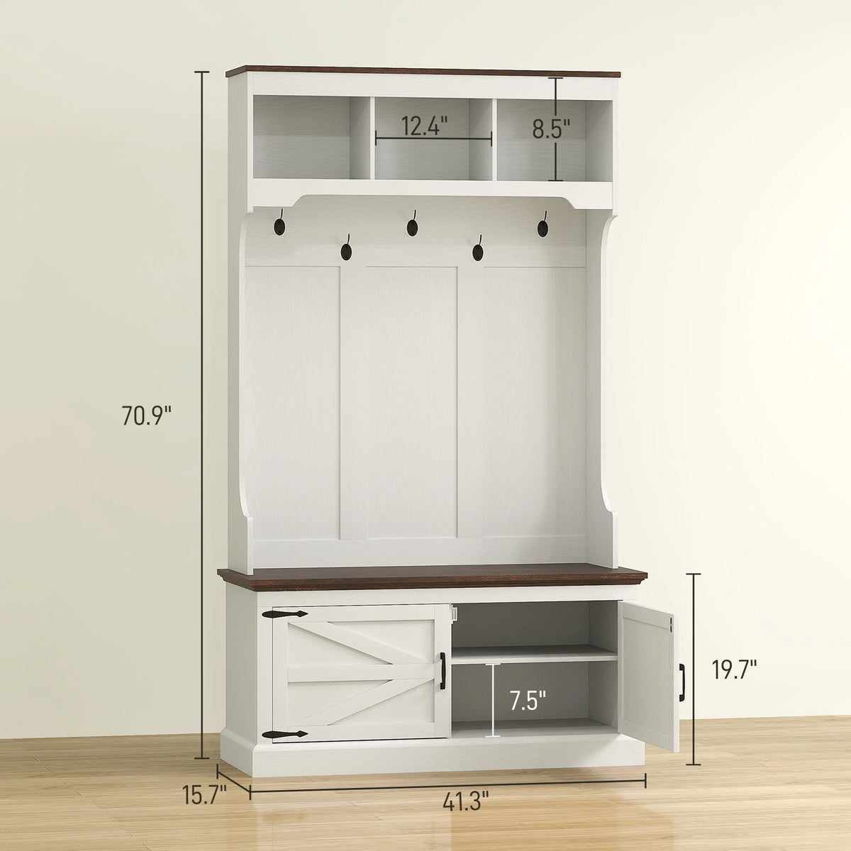 HOMCOM Hall Tree with Shoe Storage, Coat Rack with Shoe Bench, White