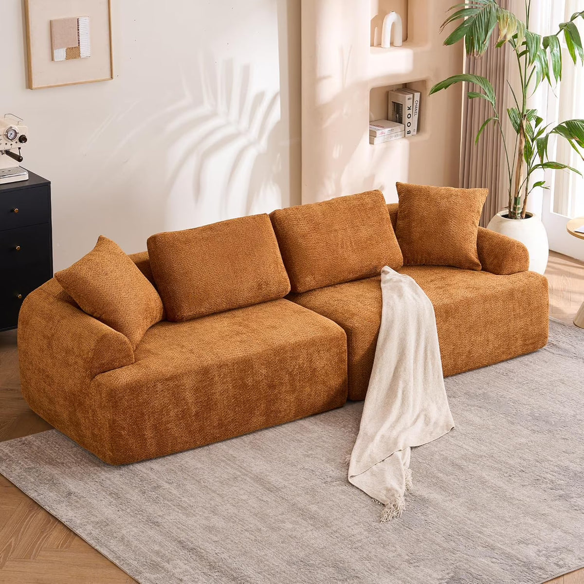 Loveseat Sectional Sofa for Living Room, 65’�?Modern Luxury Plush Chenille Extra Deep Seat Curved Cloud Floor Couch with 3 Throw Pillows for Small Spaces, No Assembly Needed, Sapphire Blue