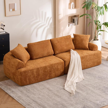 Loveseat Sectional Sofa for Living Room, 65’�?Modern Luxury Plush Chenille Extra Deep Seat Curved Cloud Floor Couch with 3 Throw Pillows for Small Spaces, No Assembly Needed, Sapphire Blue