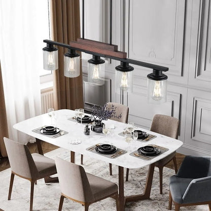 ACE-LIGHTS,Modern Industrial 5-Light Chandelier with Clear Glass Shades(Bulbs Not Included),Hanging Ceiling Light Fixture for Living Room,Dining Room,Kitchen Island(Black)