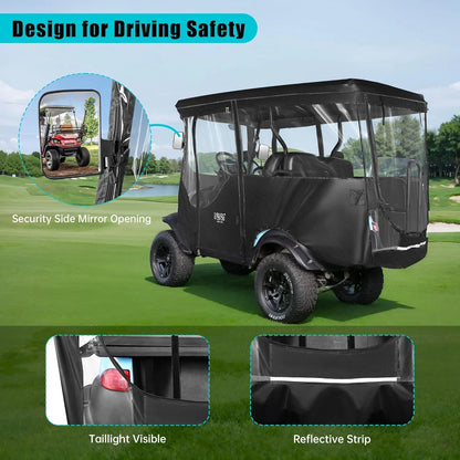 10L0L 4 Passenger Golf Cart Enclosure for Club Car Precedent Extended Roof 94.5",600D Waterproof Rain Cover, Black Golf Cart Accessories