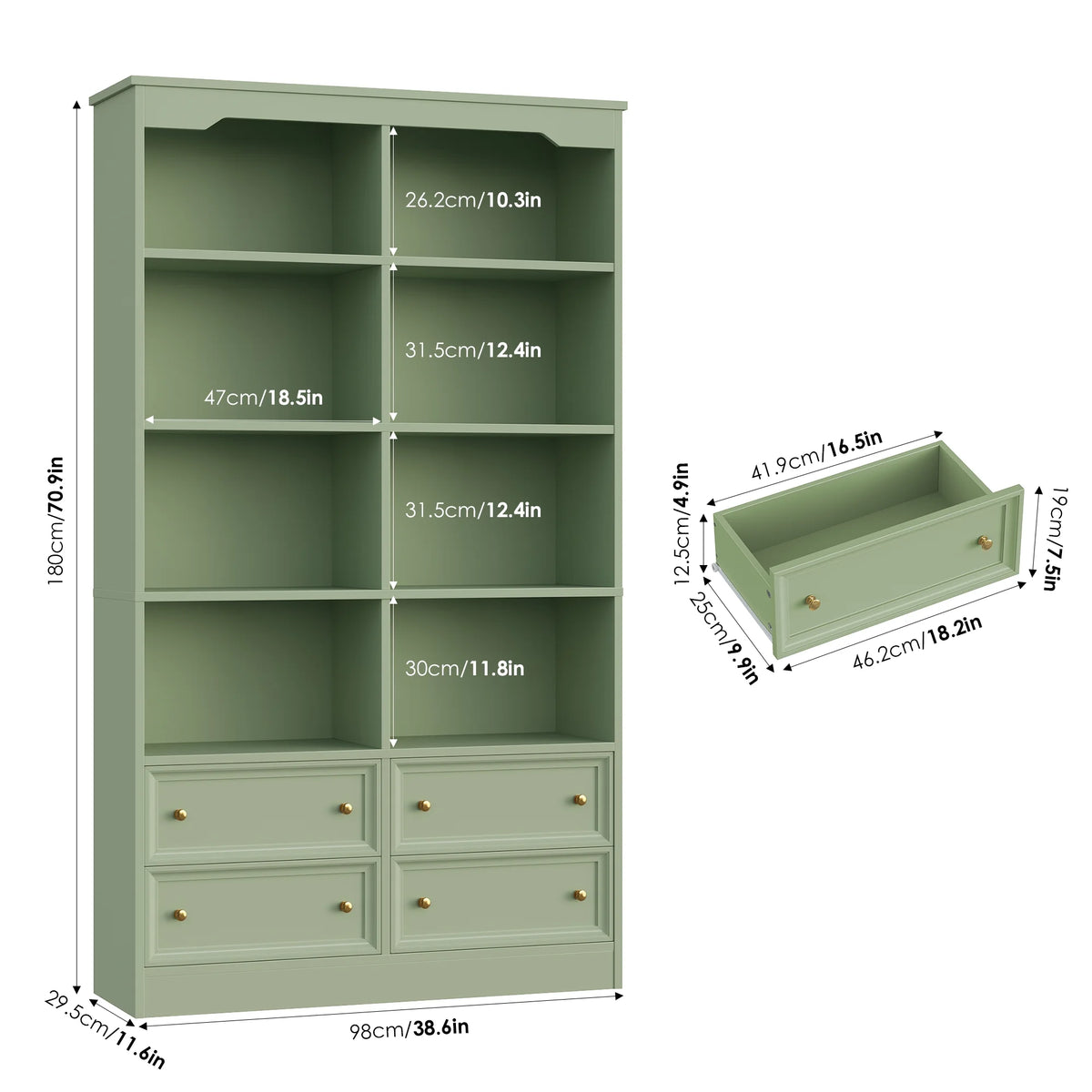 Homfa Double Row 6 Tier Bookcases, 71 in Tall Bookcase Bookshelf with 4 Drawers and 8 Display Cubicles, for Home Office Living Room, White