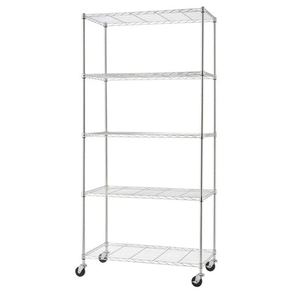 TRINITY BASICS EcoStorage 5 Tier Adjustable Wire Shelving w/ Wheels, Chrome