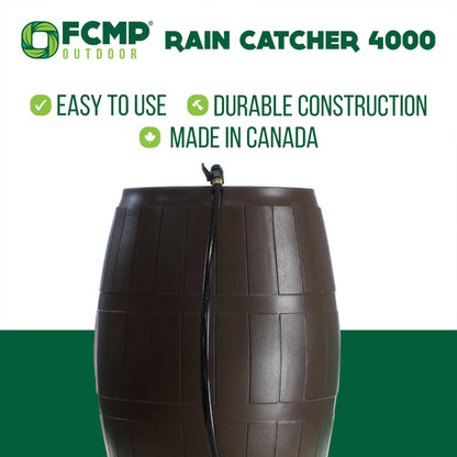 FCMP Outdoor RC4000 Raincatcher 50 Gallon Rain Catcher Barrel, Brown