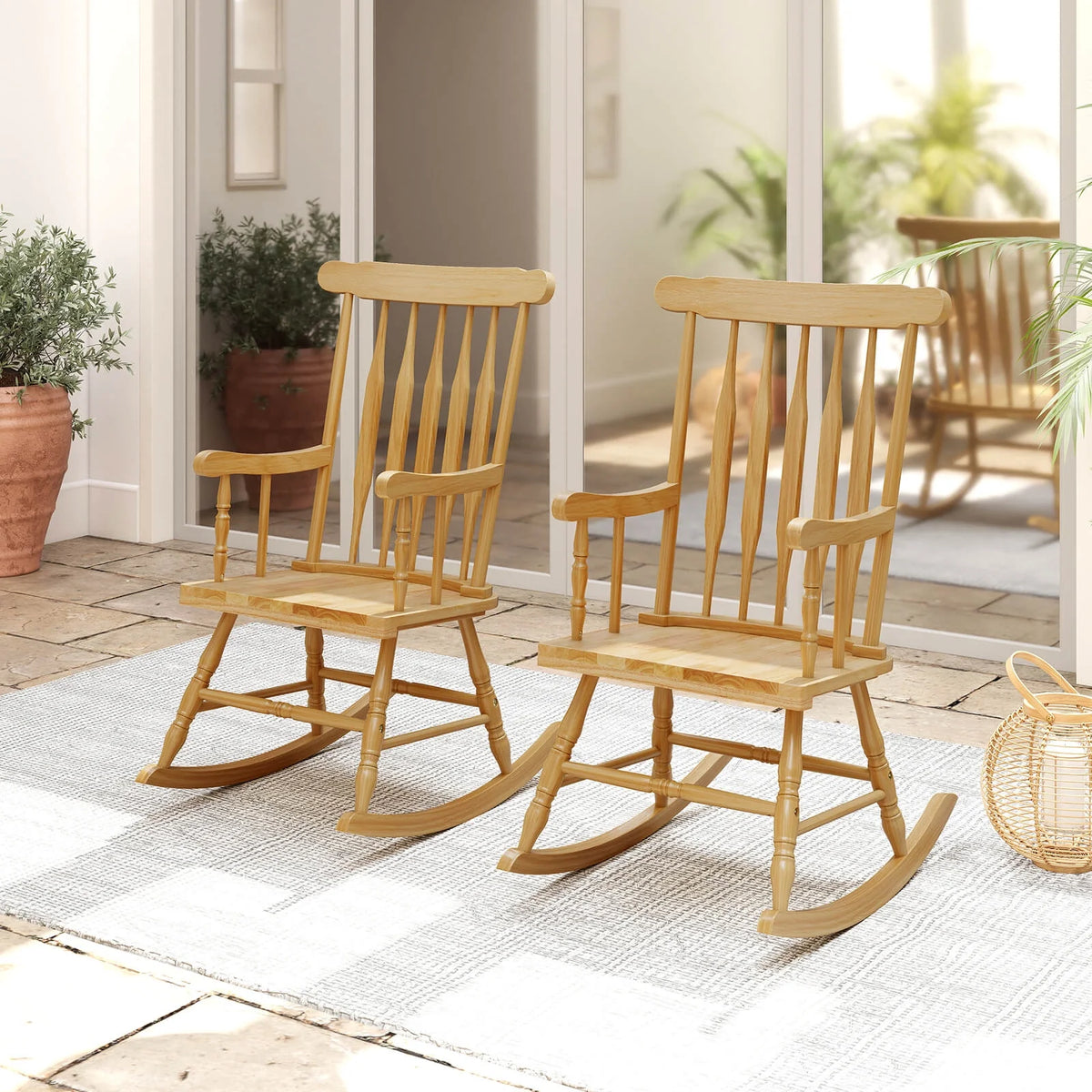 Costway Solid Wood Rocking Chair Porch Rocker Indoor Outdoor Seat Glossy Finish White
