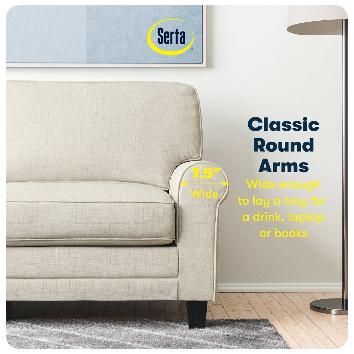 Serta Copenhagen 78" Rolled Arm Sofa with Removable Covers Dark Brown