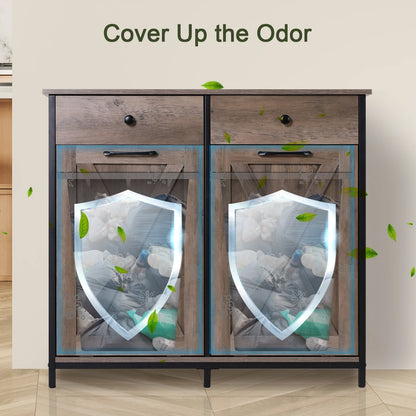 Pirecart 20 Gallon Double Tilt Out Trash Cabinet Wood Hidden Storage Cabinet, Recycling Cabinet with 2 Drawers, Black
