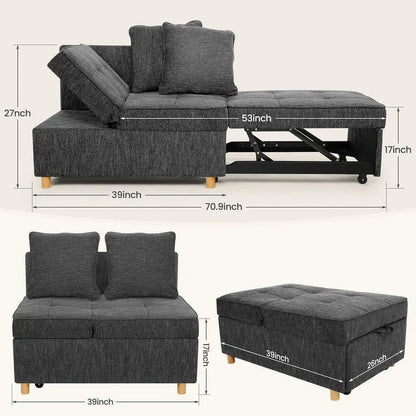 SEJOV 4-in-1 Convertible Sleeper Chair Bed, Linen Sofa Bed for Small Space, Futon Sofa with 2 Throw Pillows for Living Room, Single Recliner with 5 Adjustable Backrest for Bedroom Apartment, Brown