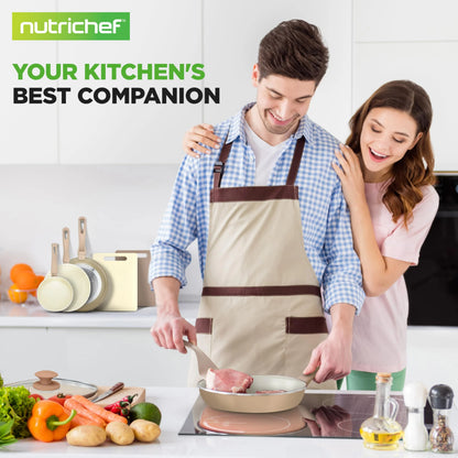 NutriChef 75-Piece Non-Stick Pots and Pans Set, Complete Ceramic Cookware Set with Bakeware, Utensils, Knife Set, & Accessories, Stain-Resistant, Food-Grade Safe, Cream/Brown