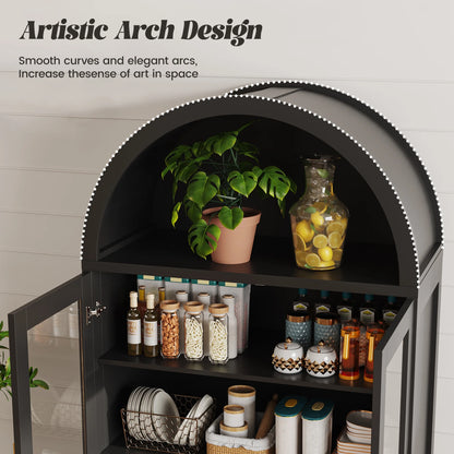 VEANERWOOD 71" Tall Arch Cabinet, Wood Fluted Kitchen Kitchen Storage Cabinet with 4 Doors and 6 Shelves for Dining Room Living Room