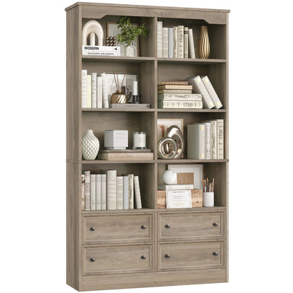 Homfa Double Row 6 Tier Bookcases, 71 in Tall Bookcase Bookshelf with 4 Drawers and 8 Display Cubicles, for Home Office Living Room, White