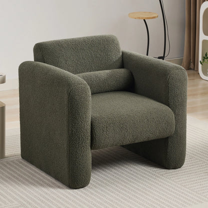 Euroco Modern Accent Chair Lambskin Sherpa Fabric Upholstered Comfy Reading Arm Chair Soft Padded Armchair with Back and Pillow,Burnt Orange