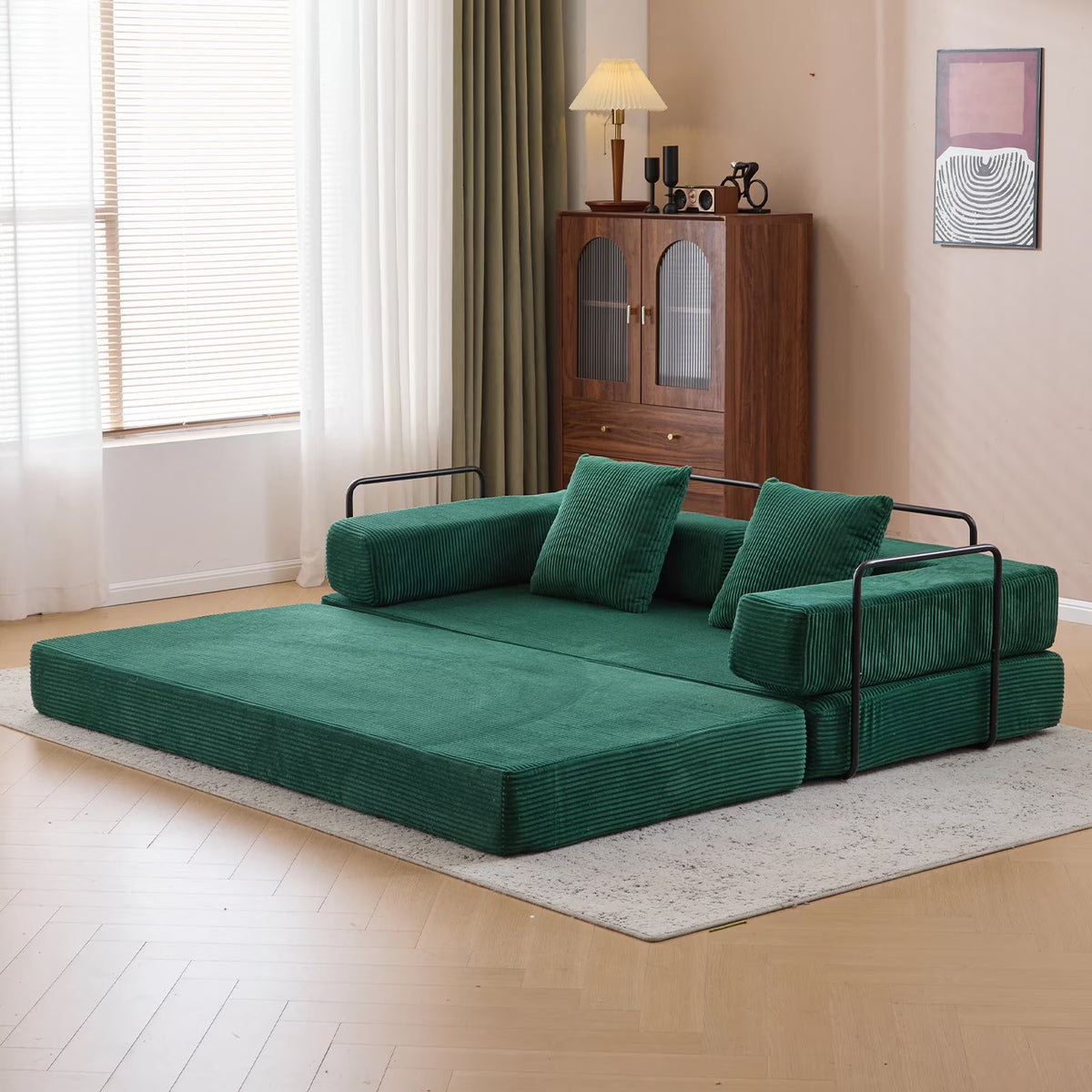 Taicans ?Convertible Floor Sofa Bed - 3 Seats Foldable Corduroy Futon Couch w/Pillow Support,Space-Saving Guest Bed for Living Room,Dorm,No Assembly Compressible Foam Mattress (Gray,76.7Inch L)