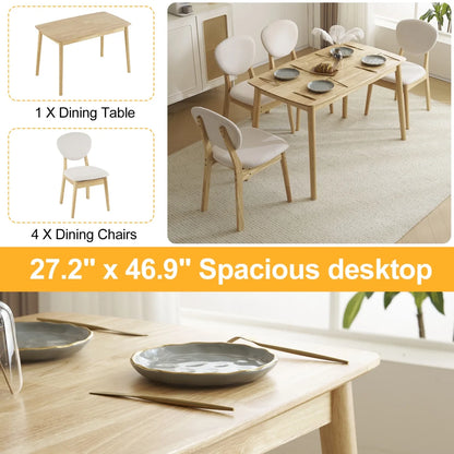 5-Piece Wooden Kitchen Table and Chair Set, Dinette Sets with 1 Rectangular Table and 4 Upholstered Chairs, Space-Saving Dining Table Set for 4, Natural