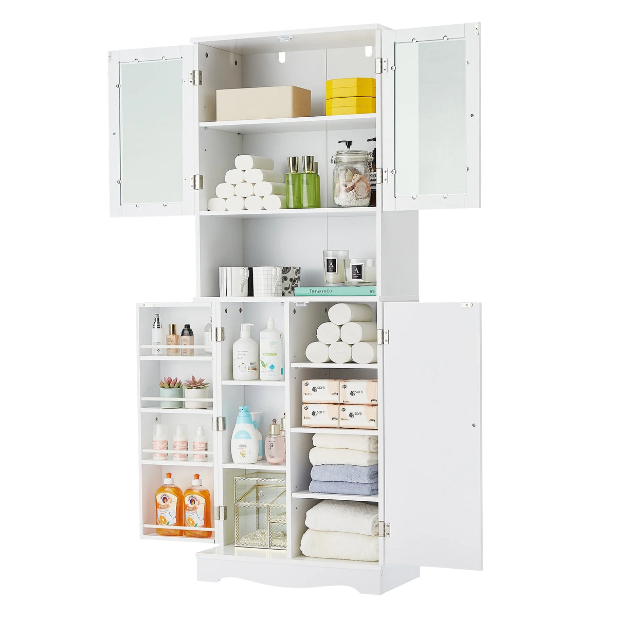 Bellemave White Tall Storage Cabinet with Adjustable Shelf Bathroom Cabinet with 1 Drawer and Storage Rack Large Freestanding Wood Cabinet Storage Organizer Floor Cabinet, White