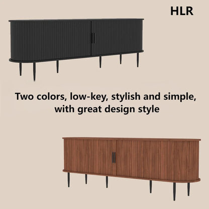 HLR 70" Mid Century TV Stand With Tambour Door For TVs Up To 80", Entertainment Center With Storage, Brown