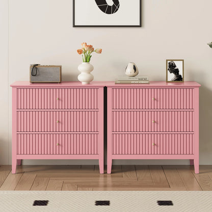 Heynemo Beige 6 Drawer Dresser, Fluted Modern Wood Chest