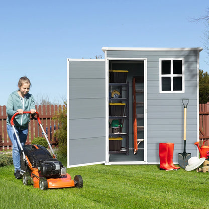 5'��3' Outdoor Storage Shed, Resin Storage Cabinet, Garden Tool Shed with Double Lockable Doors, Organizer Cabinet for Patio Yard, Gray