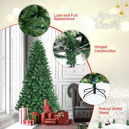 Costway 7ft Pre-lit Hinged Christmas Tree w/ Remote Control & 9 Lighting Modes