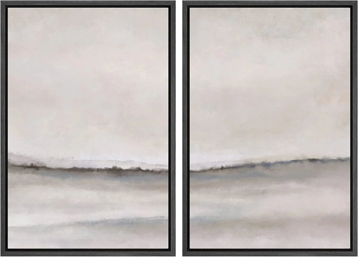 IDEA4WALL Framed Canvas Print Wall Art Set of 2 Watercolor Pastel Duotone Tan Landscape Abstract Modern Art Multicolor Contemporary Artwork for Bedroom, Office - 16"x24"x2 Panels Natural