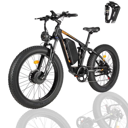 60V 25AH Battery Electric Bike for Adults,5000W Peak Dual Motor Ebike,AWD 21-Speed 50MPH Mountain Snow E-Bike with 26" x 4.0 Fat Tire, Long Range Mountain Dirt Bike for Off-Road Snow Sand
