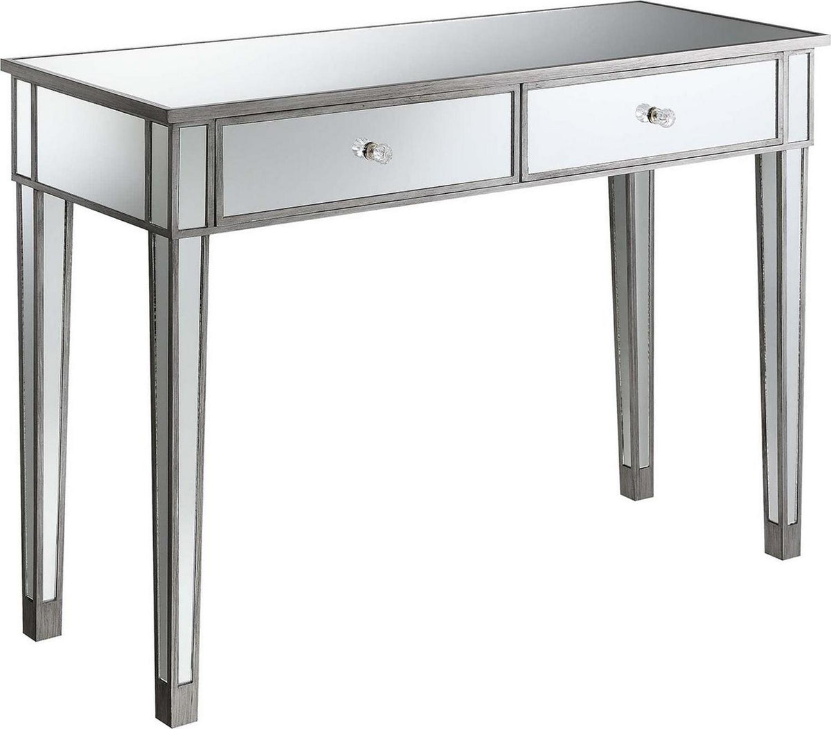 Convenience Concepts Gold Coast 30″ Mirrored 2 Drawer Console Table. Antique Silver/Mirror. All Ages
