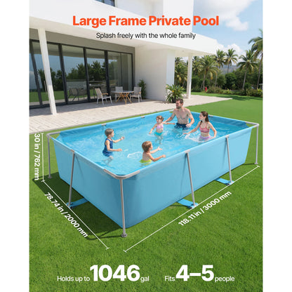 KFFKFF Rectangular Steel Frame Swimming Pool, 118 x 78 x 30 in, Durable Outdoor Family Pool for Backyard, Easy Assembly with Rust-Resistant Design, 1046 Gallon Capacity, Blue
