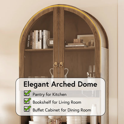 LAZZO 73-Inch Tall Arched Kitchen Pantry Storage Cabinet, 2 Doors, Brown