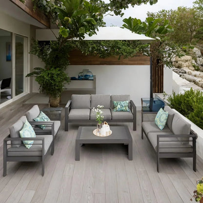 CozyHom 5 Pcs Outdoor Patio Aluminum Furniture Sofa Sets, Outside Patio Conversation Couch Sets With Table&Cushions for Garden Porch, Gray