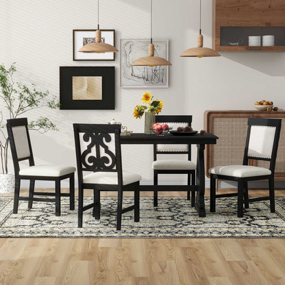 5 Piece Dining Table Set, Atumon Dining Table Set for 4, Wood Dining Room Set with 1 Table and 4 Upholstered Chairs, Farmhouse Dining Table Set for Kitchen Dining Room Apartment, Natural
