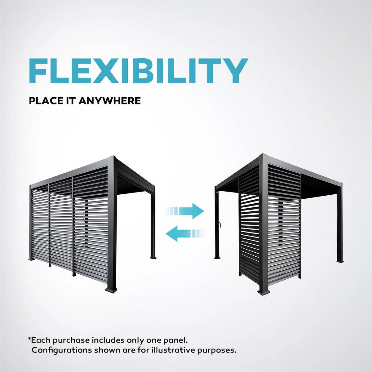 Mirador 10'x10' 111S Outdoor Pergola Accessories-Aluminum Fixed Shutter Wall, Dark Gray