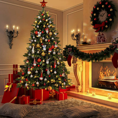 Vebreda 6FT Pre-Lit Artificial Christmas Tree with 300 Warm White LED Lights, Hinged Branch Design, Eco-Friendly PVC Needles & Foldable Metal Stand for Home, Office & Holiday D��cor