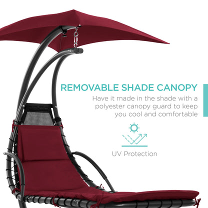 Best Choice Products Hanging Curved Chaise Lounge Chair Swing for Backyard, Patio w/ Pillow, Shade, Stand - Teal