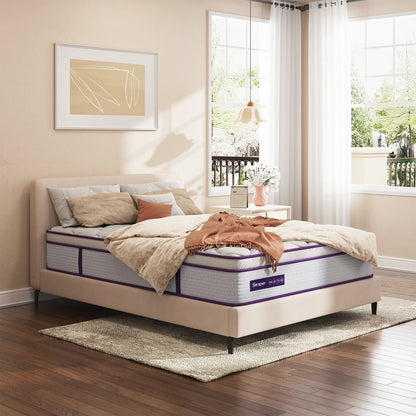 Full Size Hybrid Mattress 10 Inch, Sersper Medium Firm Mattress with Euro Top, Memory Foam, Breathable Soft Knitted Fabric Cover, 5-Zone Coils Support for Pressure Relieving